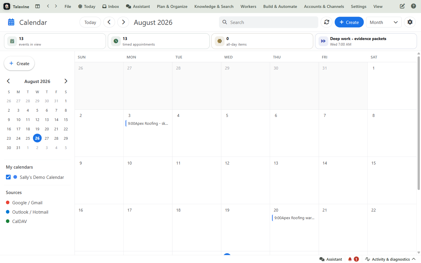 Talavine calendar screenshot