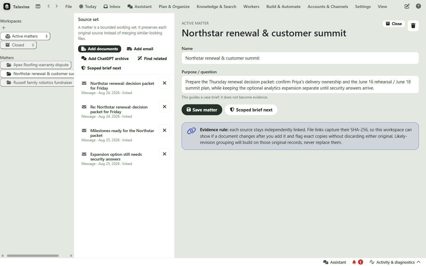 Talavine Matter holding the Northstar renewal packet's four original messages